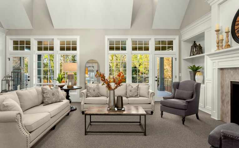 Carpeted living room.